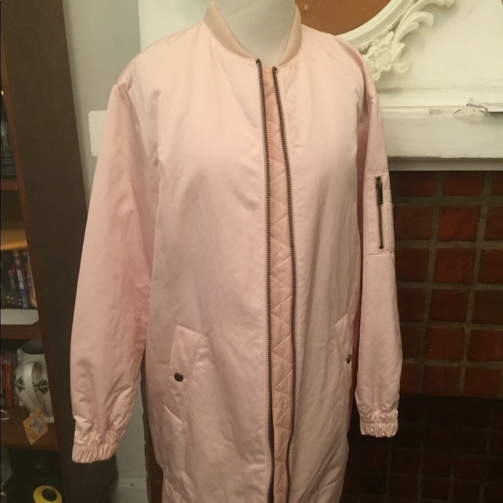 Pink longline bomber jacket